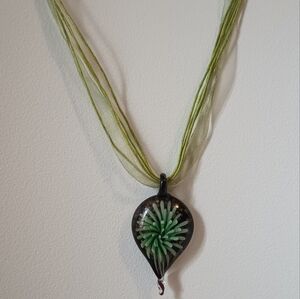 Glass pendant necklace brown and green